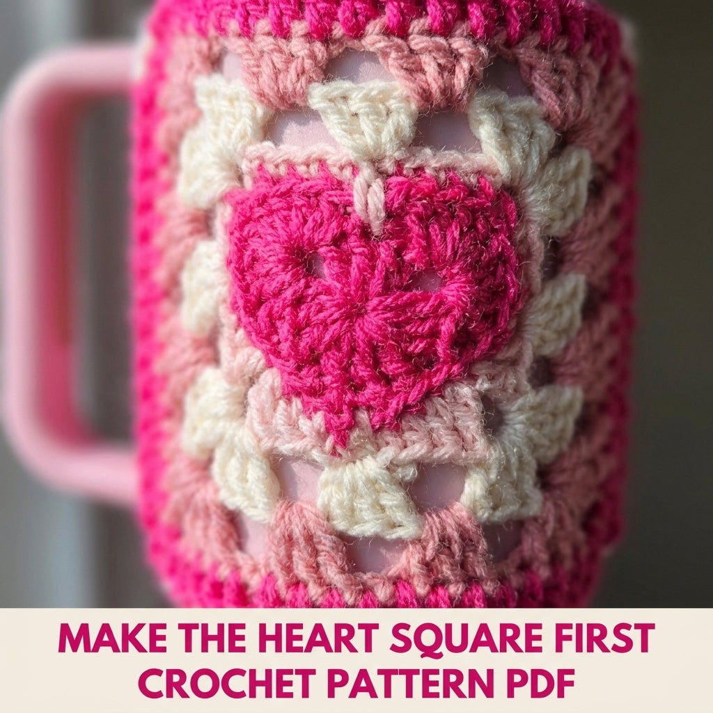 Pink Heart Tumbler Holder Crochet Pattern PDF – Tumbler Carrier with Strap