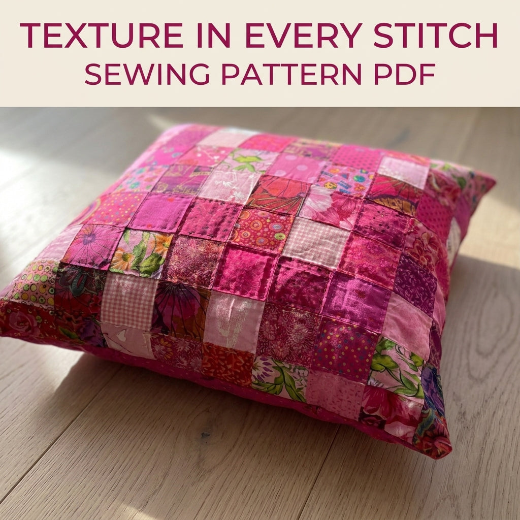 Pink Scrappy Patchwork Cushion Sewing Pattern PDF – Scrap Square Pillow Cover