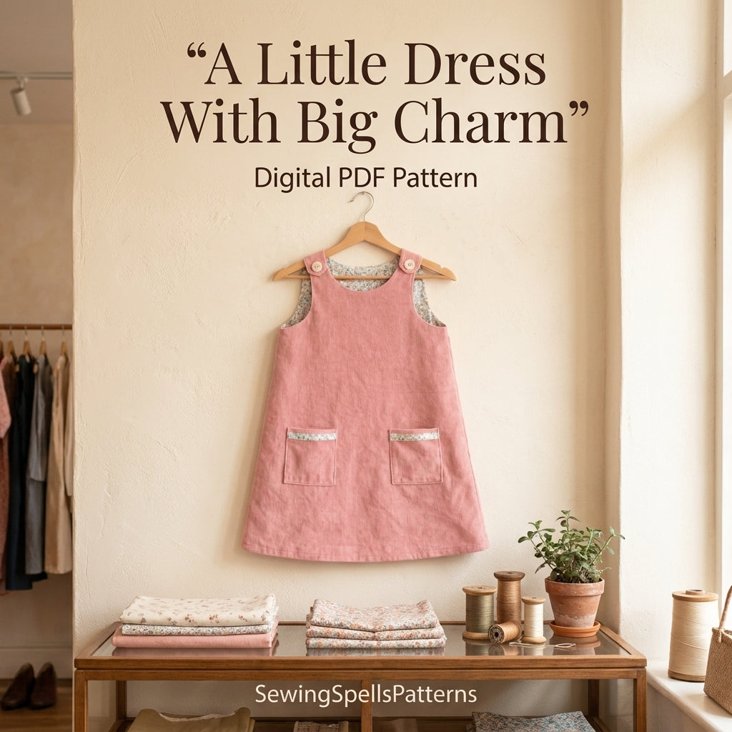 Girls' Pinafore Dress Sewing Pattern — Lined A-Line Pinafore with Patch Pockets, Ages 1–10, PDF Download