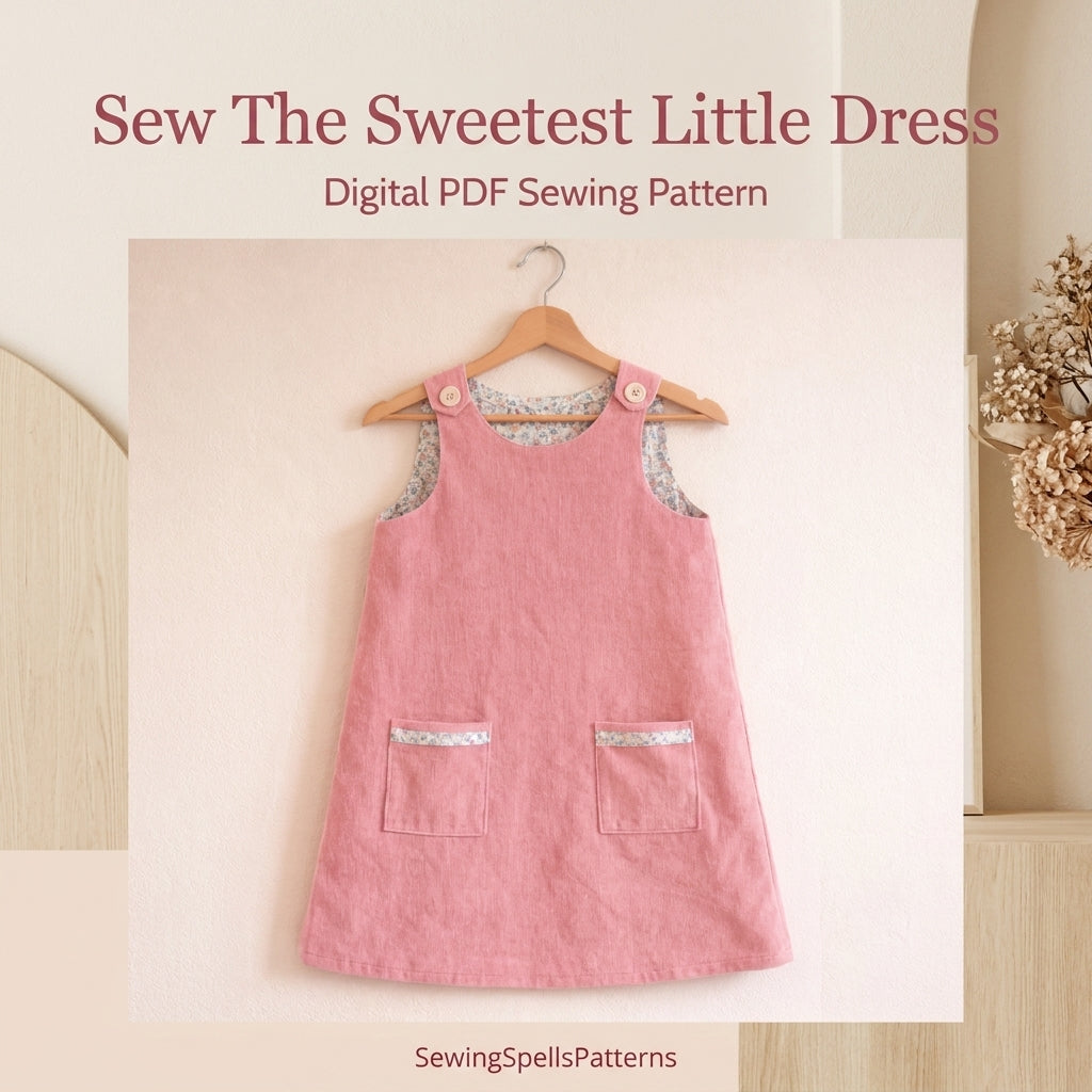 Girls' Pinafore Dress Sewing Pattern — Lined A-Line Pinafore with Patch Pockets, Ages 1–10, PDF Download