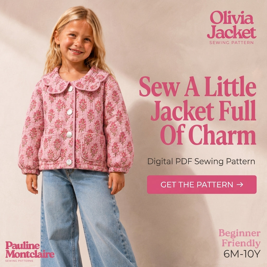 Girls' Quilted Jacket Sewing Pattern — Scalloped Peter Pan Collar Jacket, Ages 6 Months to 10 Years, PDF Download