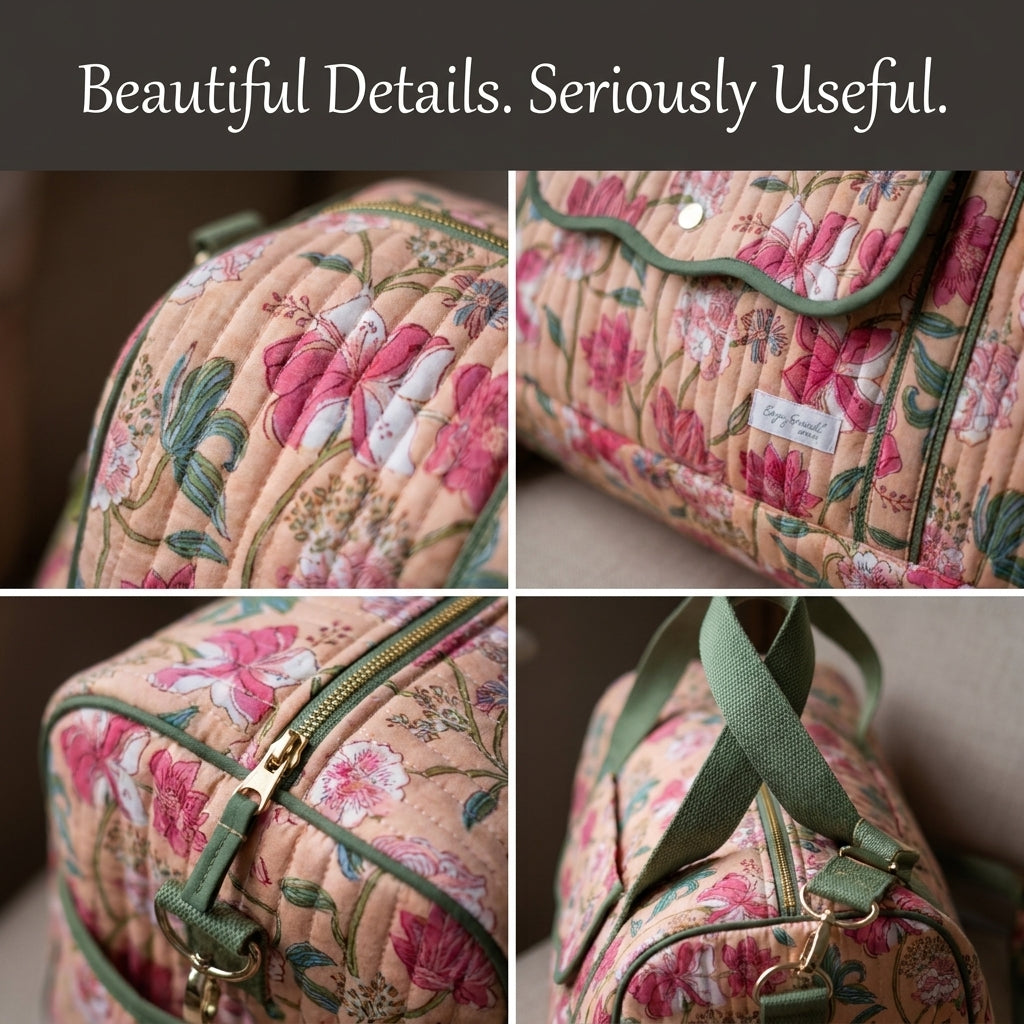 Quilted Duffle Bag Sewing Pattern — Weekender with Front Flap Pocket, Video Tutorial, English and French, A0 and A4 PDF