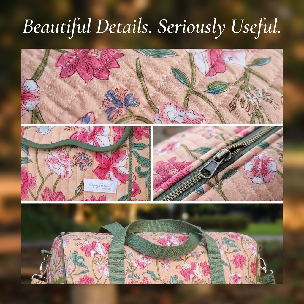 Quilted Duffle Bag Sewing Pattern — Weekender with Front Flap Pocket, Video Tutorial, English and French, A0 and A4 PDF