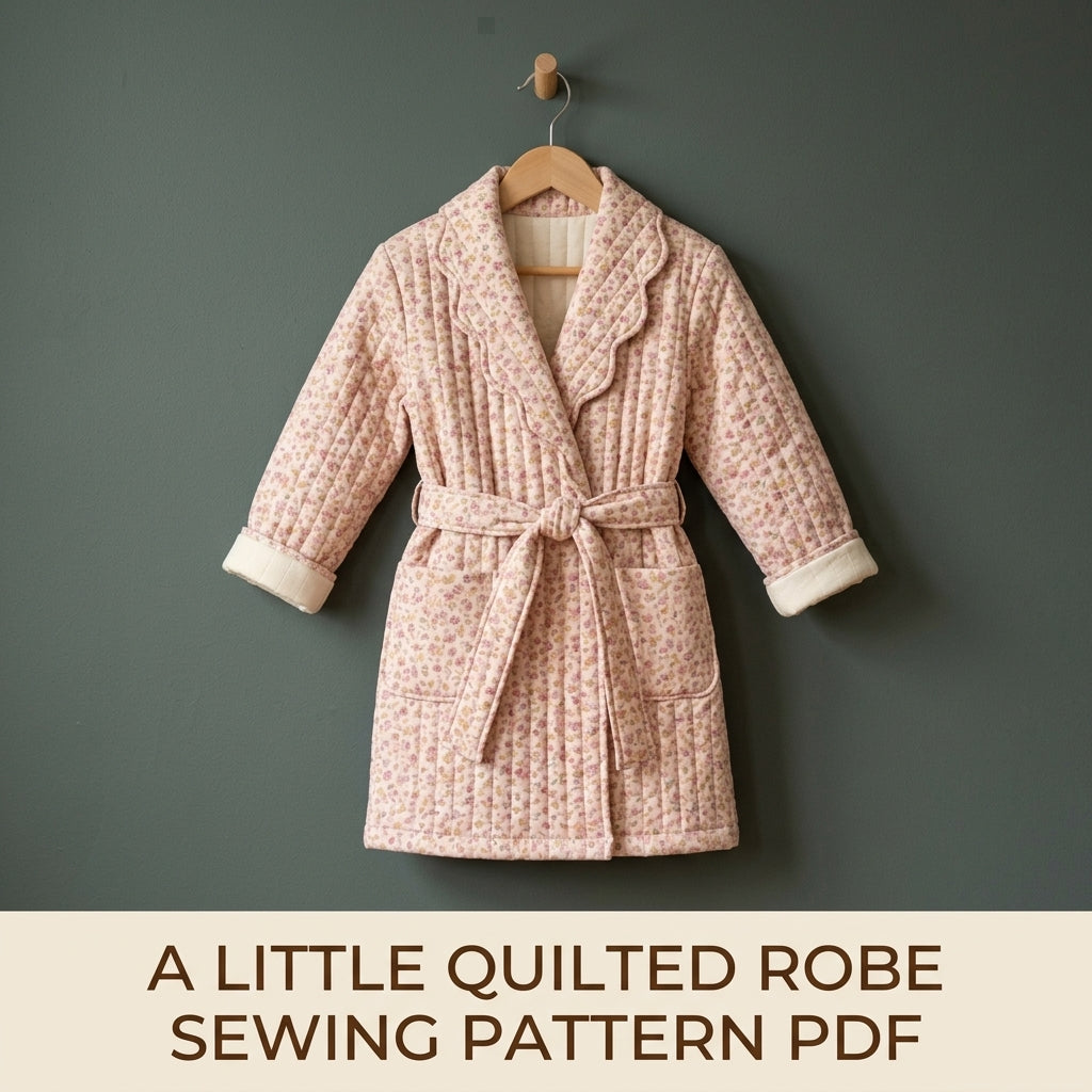 Children's Quilted Robe Sewing Pattern PDF – Girls' Dressing Gown with Scalloped Collar