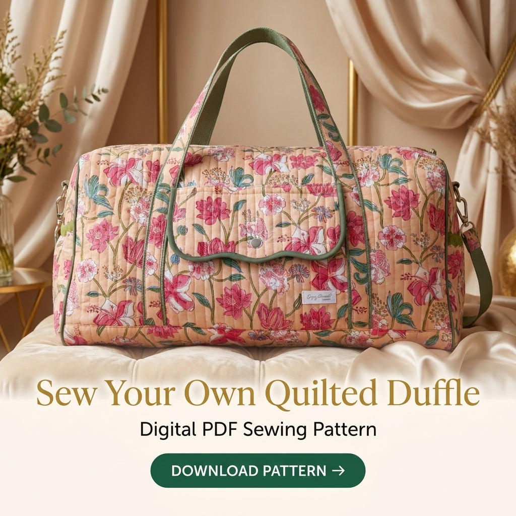 Quilted Duffle Bag Sewing Pattern — Weekender with Front Flap Pocket, Video Tutorial, English and French, A0 and A4 PDF