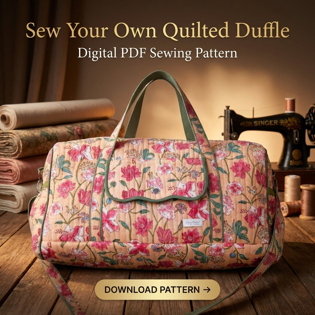 Quilted Duffle Bag Sewing Pattern — Weekender with Front Flap Pocket, Video Tutorial, English and French, A0 and A4 PDF