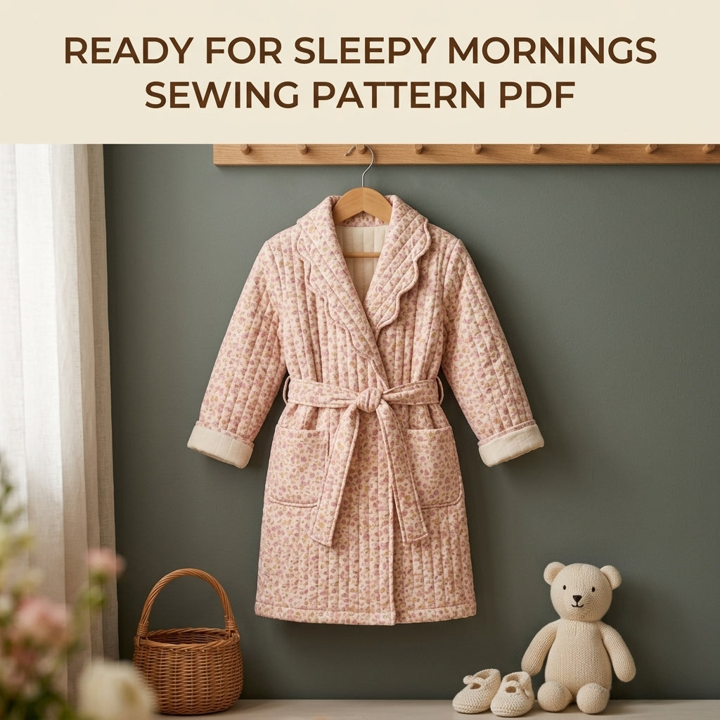 Children's Quilted Robe Sewing Pattern PDF – Girls' Dressing Gown with Scalloped Collar