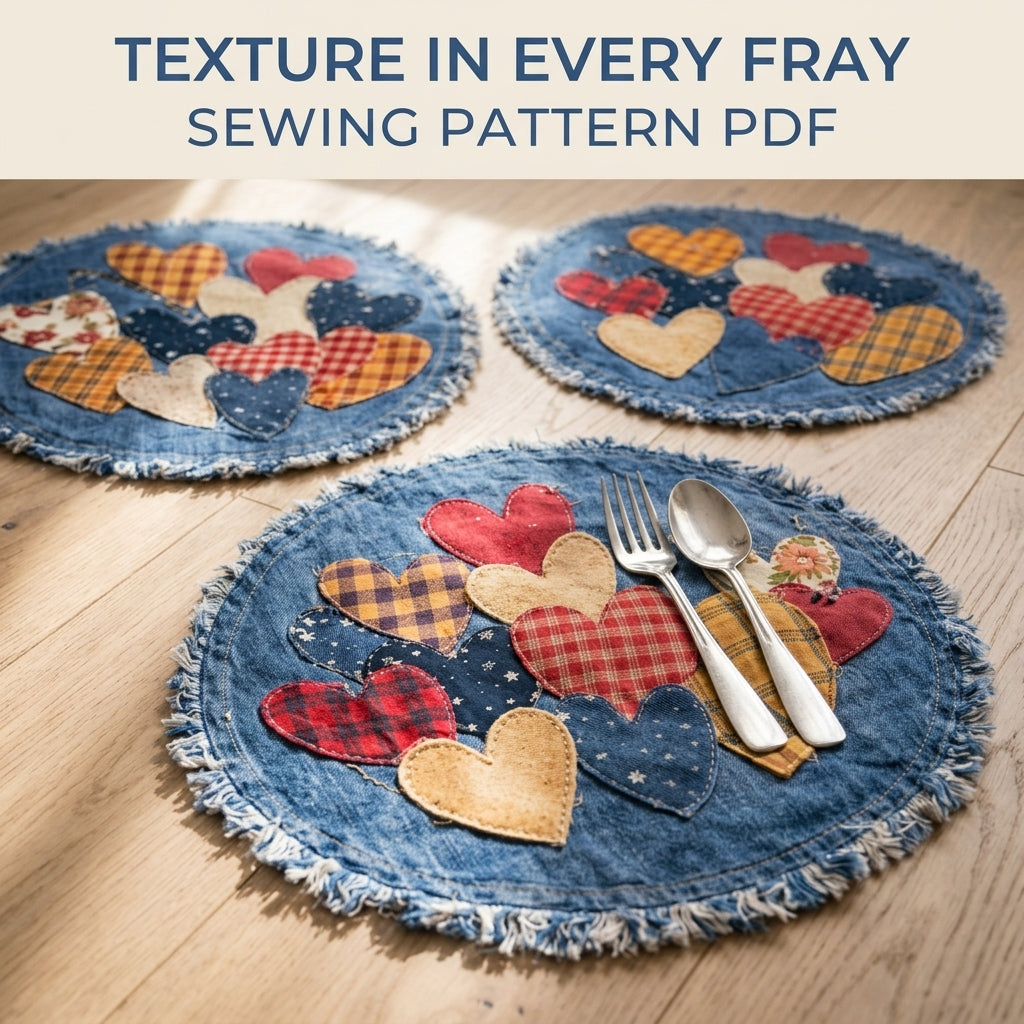 Denim Heart Placemats Sewing Pattern PDF – Upcycled Jeans Table Mats