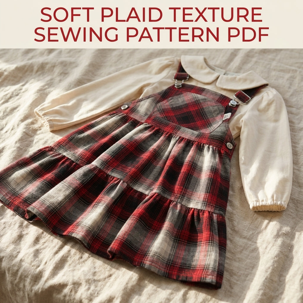 Girls Pinafore Dress Sewing Pattern PDF – Plaid Dungaree Dress with Blouse