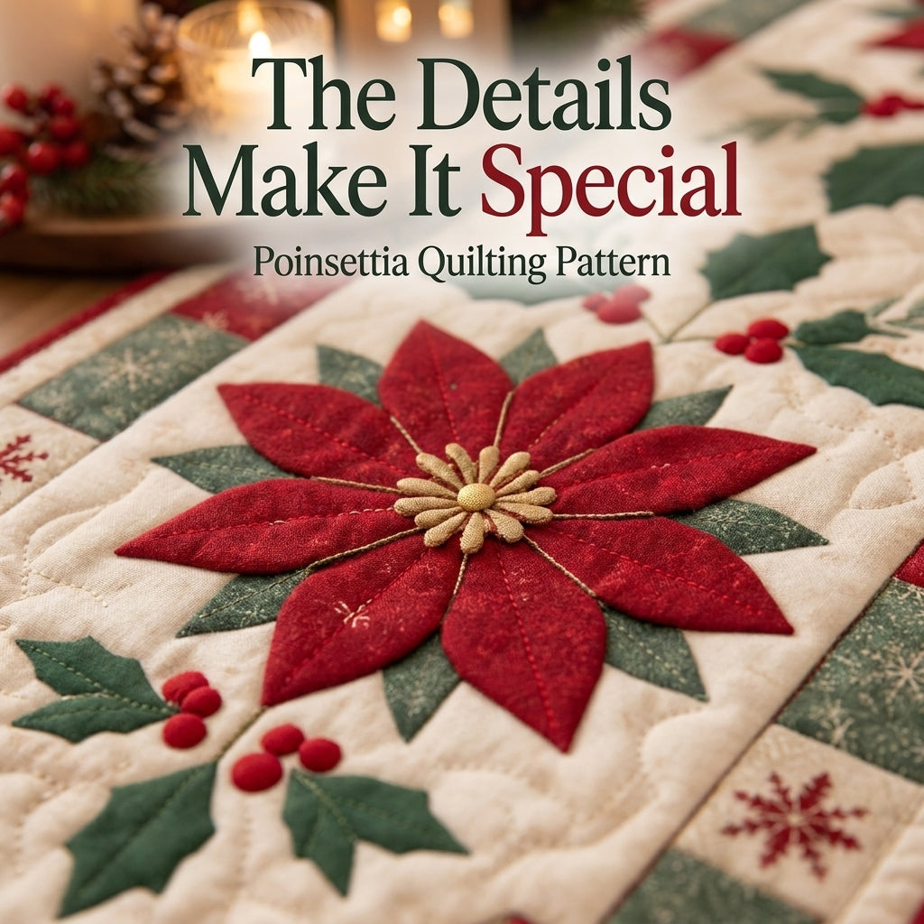 Poinsettia Christmas Table Runner & Placemats Quilt Pattern | Appliqué Runner Plus 4 Placemats | Scandinavian Holiday Table Set | PDF Instant Download