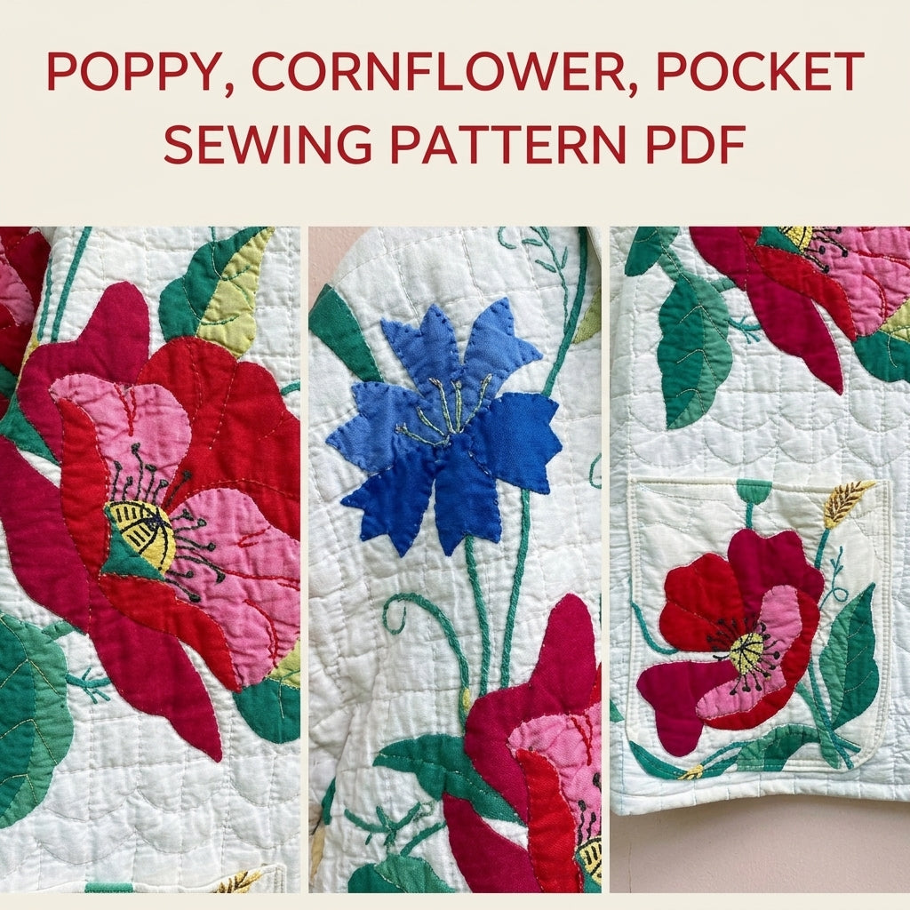 Poppy Appliqué Quilt Chore Coat Sewing Pattern PDF – Oversized Quilt Coat