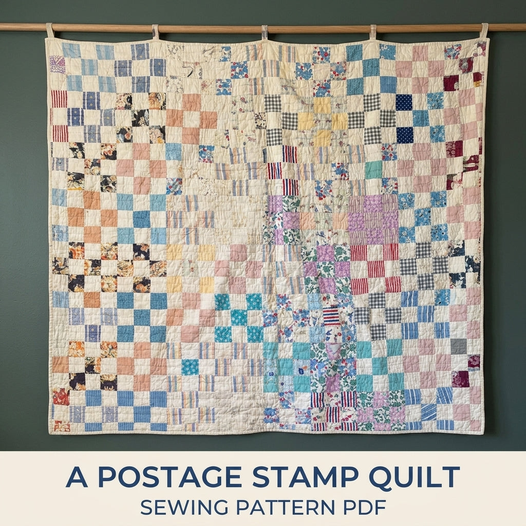 Vintage Postage Stamp Quilt Sewing Pattern PDF – Scrappy Vintage Checkerboard Quilt