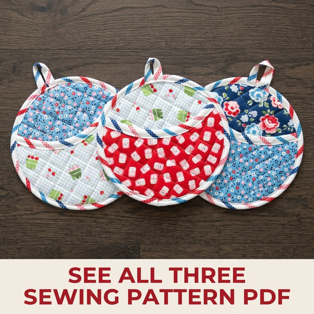 Round Pocket Pot Holder Sewing Pattern PDF – Quilted Pot Holder Set