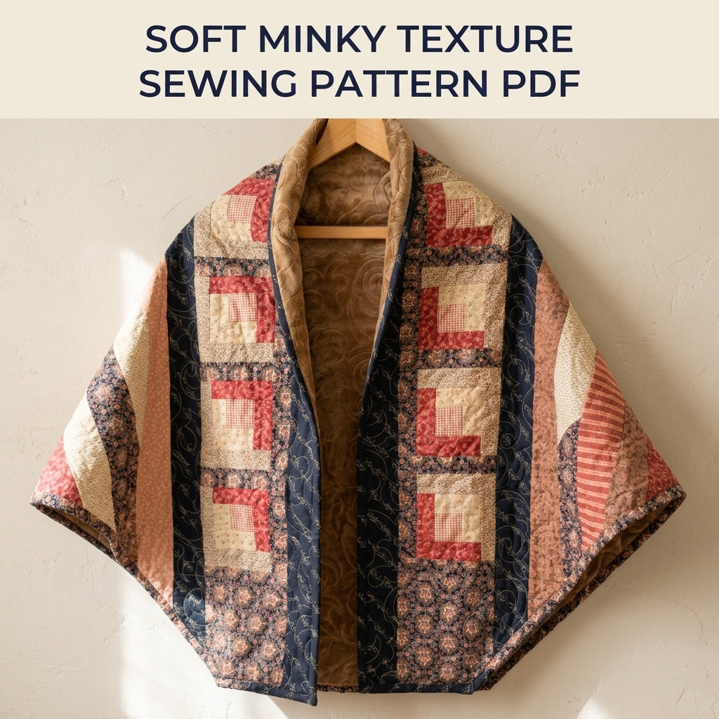 Log Cabin Quilted Shawl Wrap Sewing Pattern PDF – Log Cabin Wrap with Minky Lining