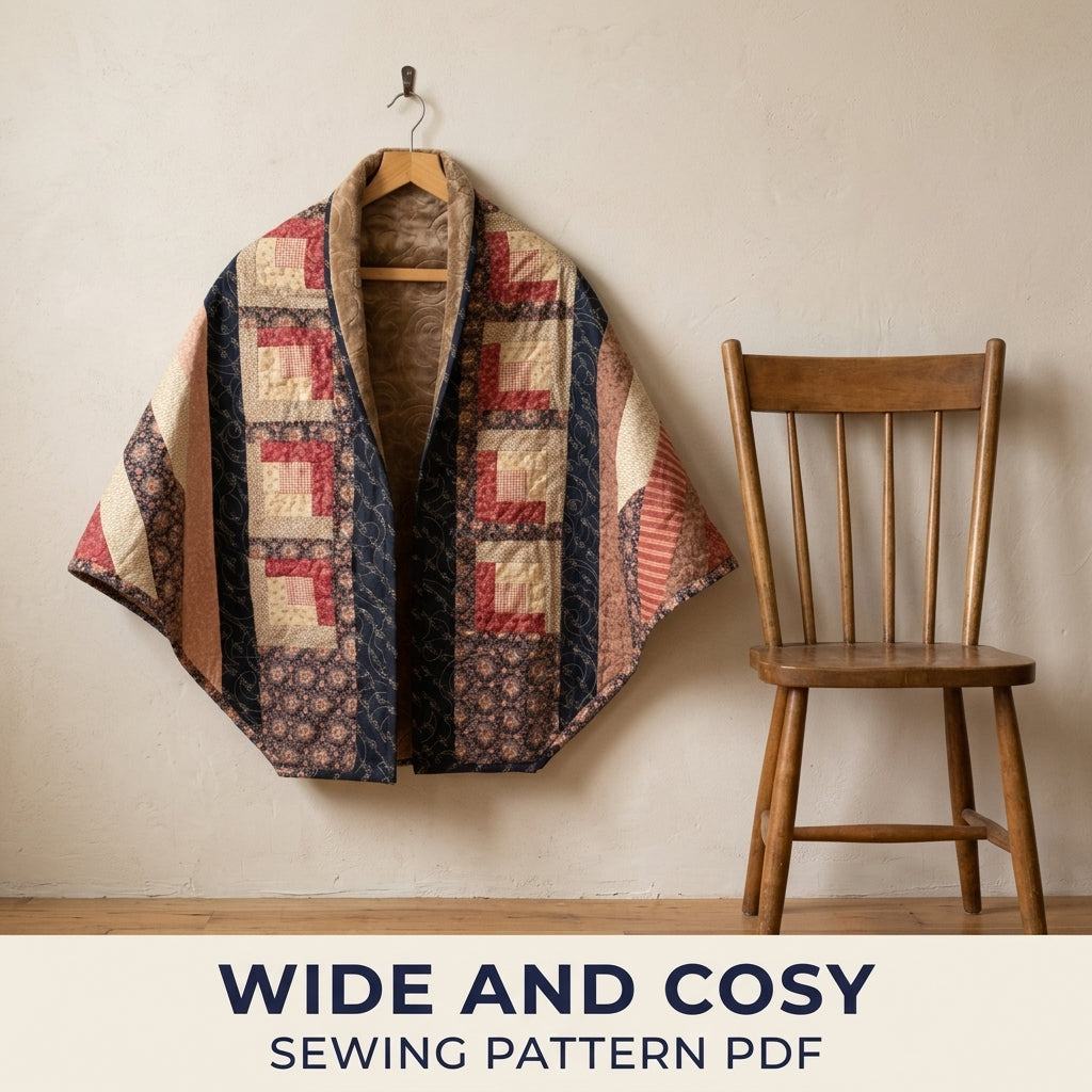 Log Cabin Quilted Shawl Wrap Sewing Pattern PDF – Log Cabin Wrap with Minky Lining