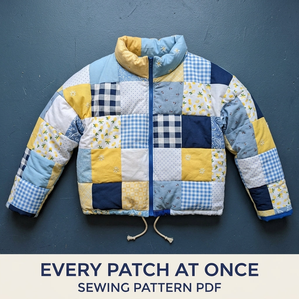 Patchwork Puffer Jacket Sewing Pattern PDF – Cropped Quilted Scrap Puffer Coat