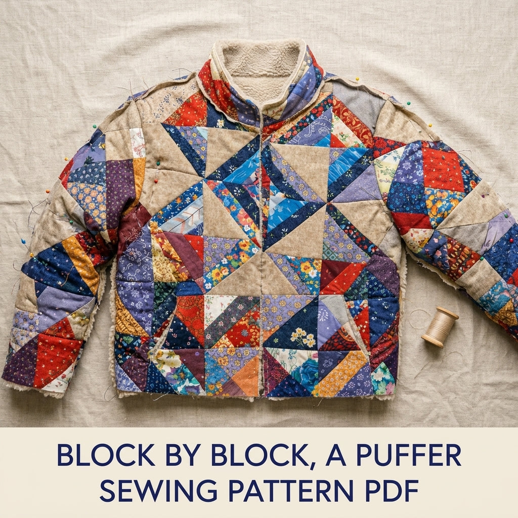 Pinwheel Star Hooded Puffer Sewing Pattern PDF – Patchwork Winter Jacket