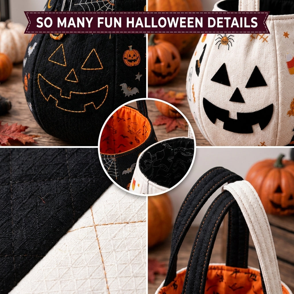 Halloween Trick-or-Treat Bag PDF Sewing Pattern | Jack-O'-Lantern Bucket Bag | 2 Colourways | Beginner Sewing Project | Instant Download