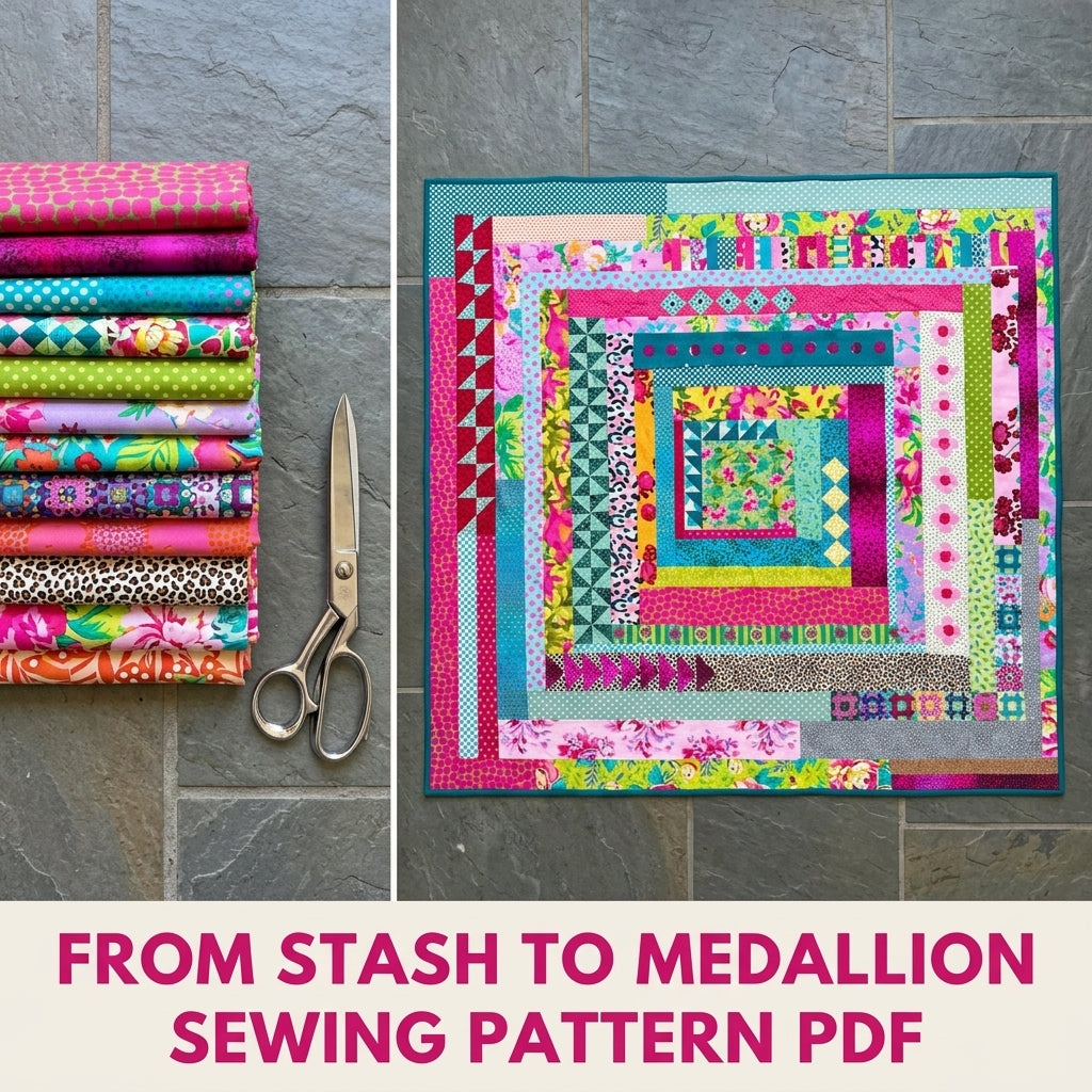 Bright Medallion Strip Quilt Pattern PDF – Hot Pink and Teal Improv Medallion