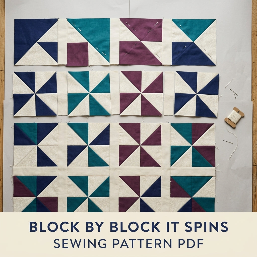 Modern Pinwheel Quilt Pattern PDF – Half-Square Triangle Throw Quilt with Sashing and Border