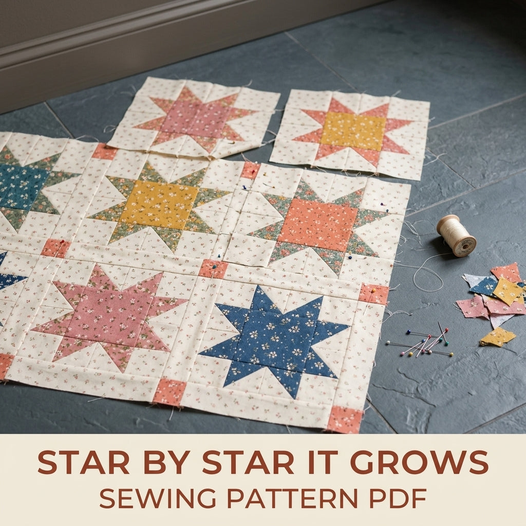 Scrappy Sawtooth Star Quilt Pattern PDF – Star Throw Quilt with Sashing and Cornerstones