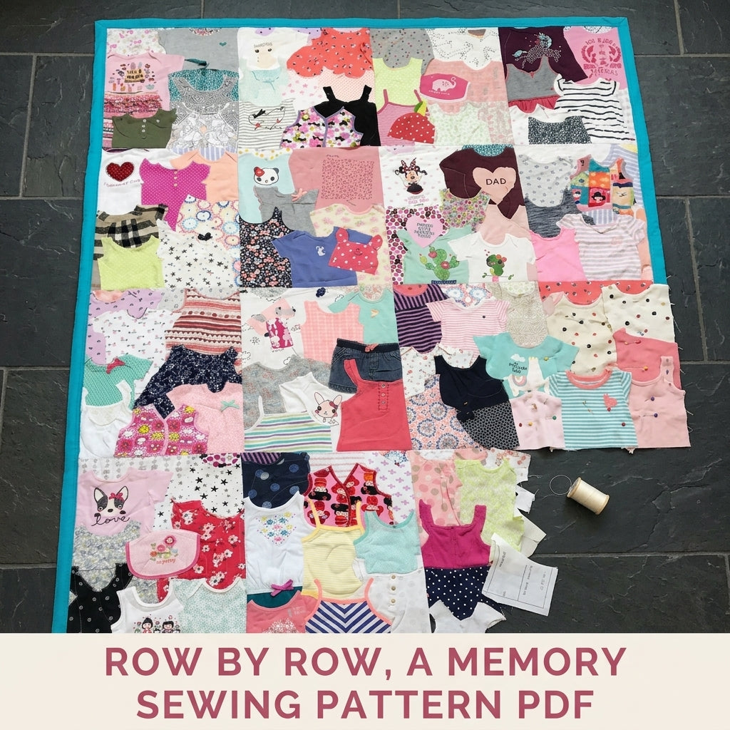 Teal Border Onesie Memory Quilt Sewing Pattern PDF – Baby Clothes Keepsake Quilt with Teal Border