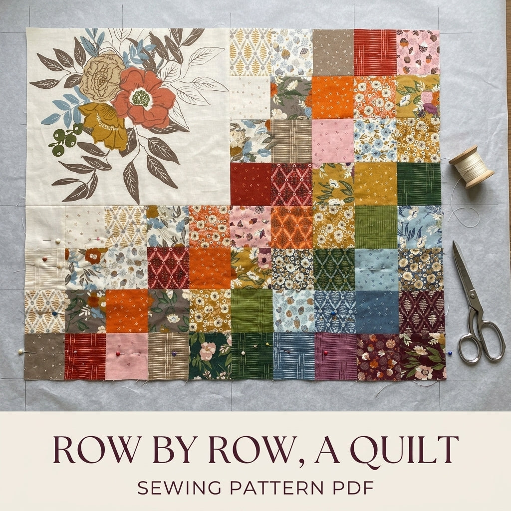 Floral Panel Patchwork Quilt Sewing Pattern PDF – Easy Squares Quilt with Large Print Blocks
