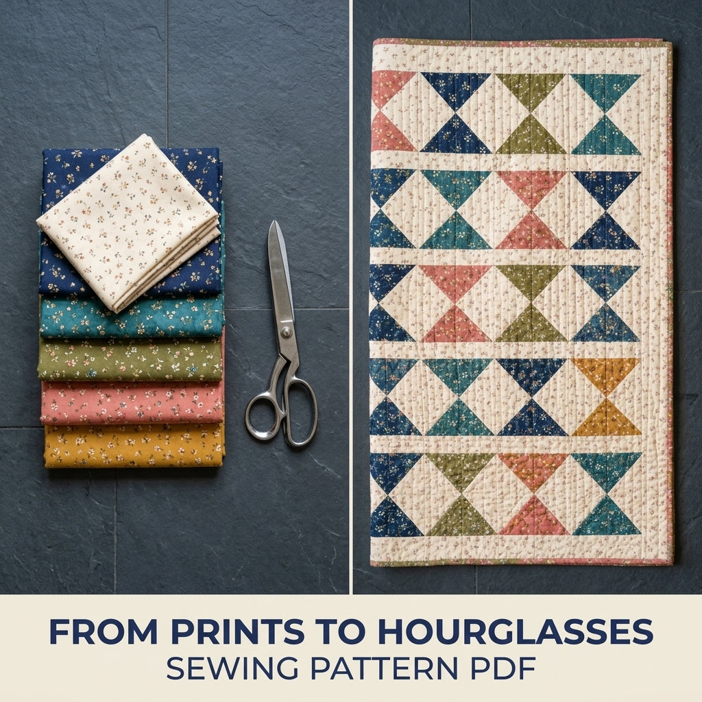 Hourglass Rows Quilt Pattern PDF – Traditional Throw Quilt with Sashed Rows of Hourglass Blocks