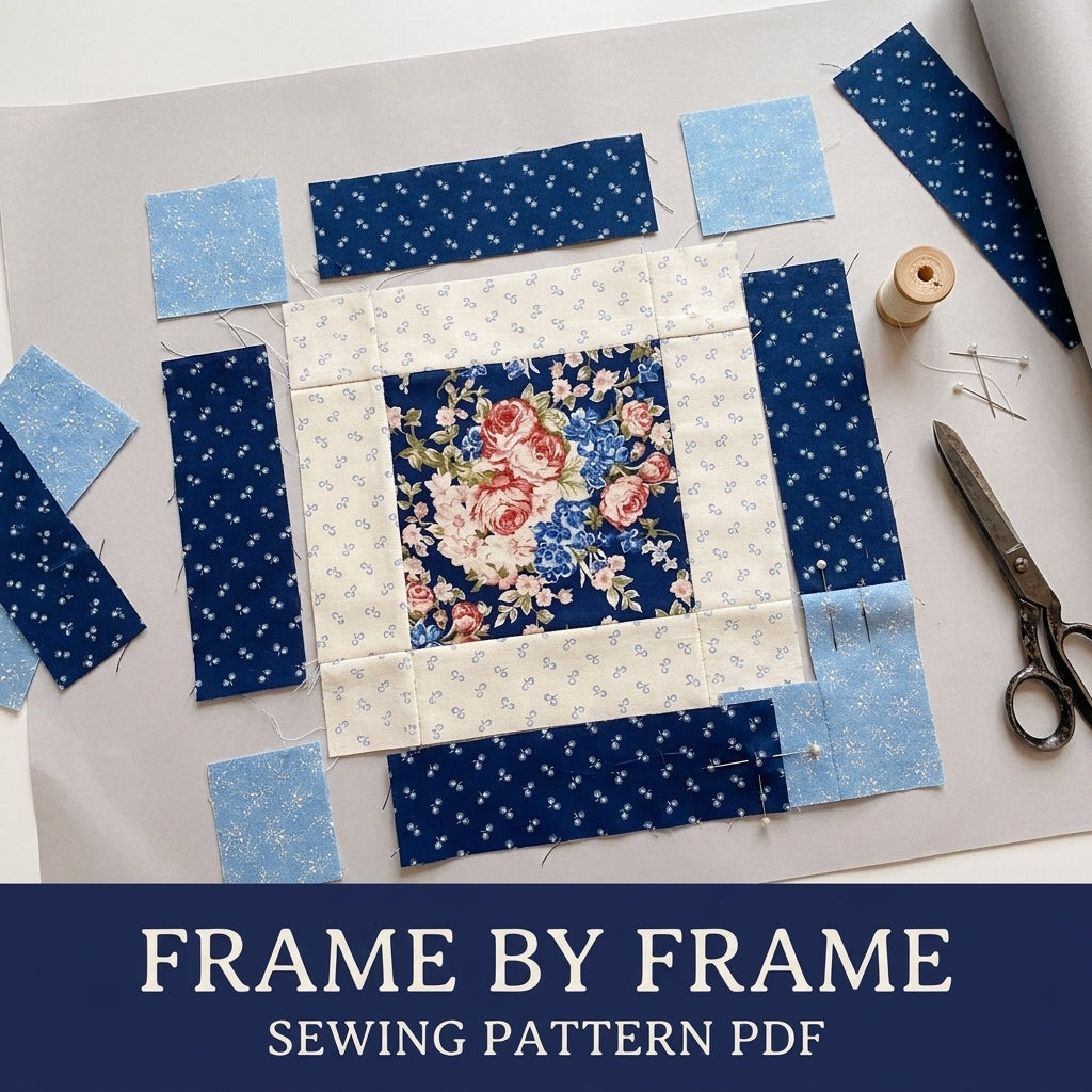 Rose Framed Square Quilt Block Pattern PDF – Easy Block for Quilts and Cushions