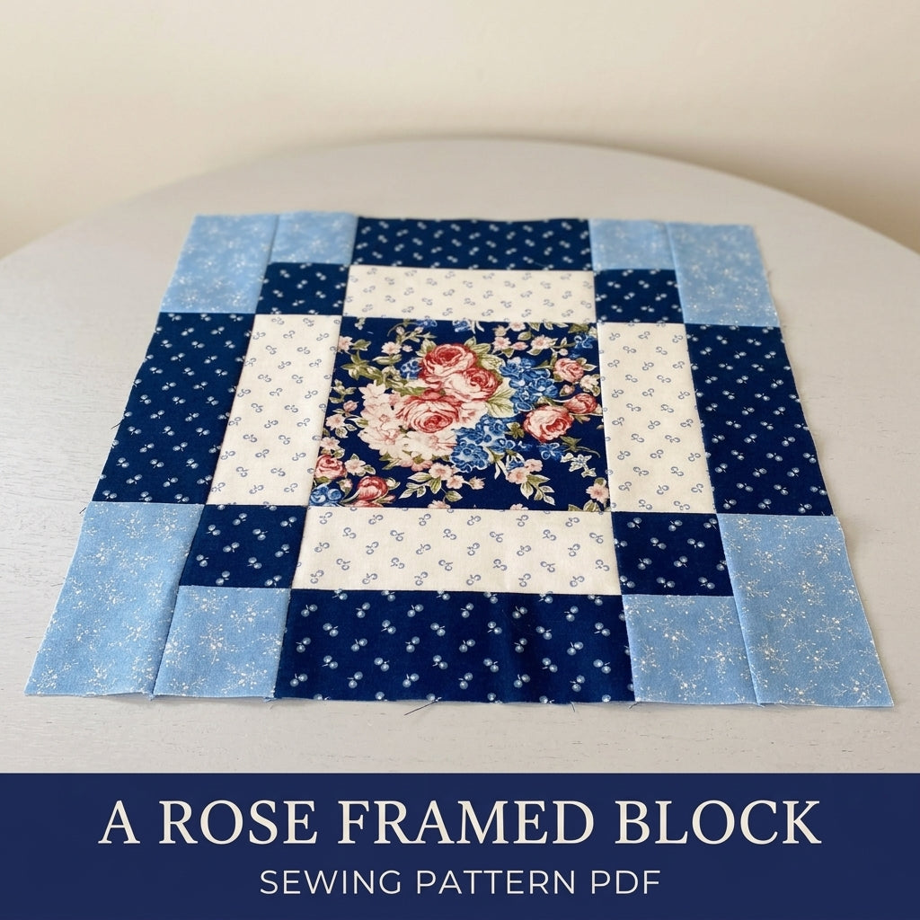 Rose Framed Square Quilt Block Pattern PDF – Easy Block for Quilts and Cushions