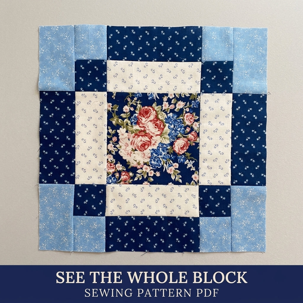 Rose Framed Square Quilt Block Pattern PDF – Easy Block for Quilts and Cushions
