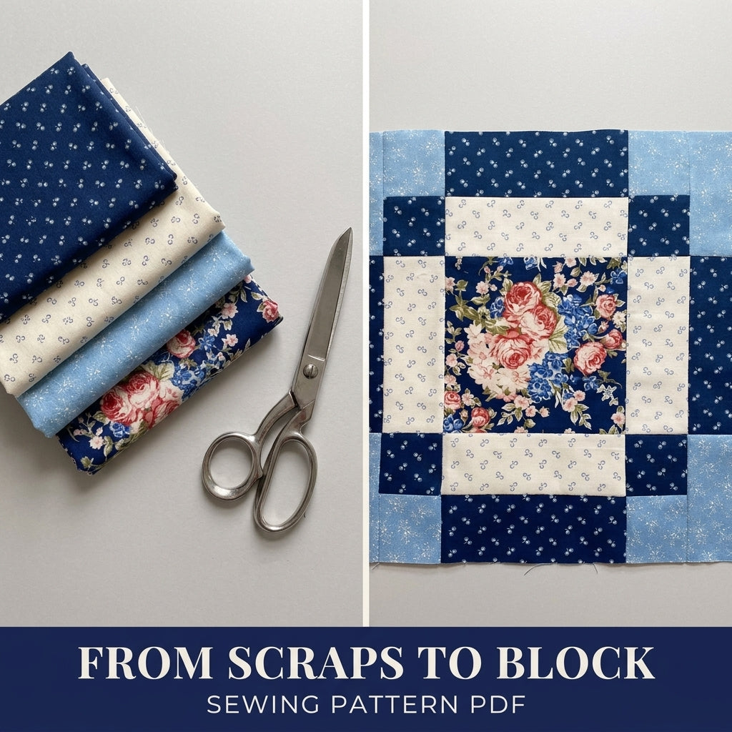 Rose Framed Square Quilt Block Pattern PDF – Easy Block for Quilts and Cushions