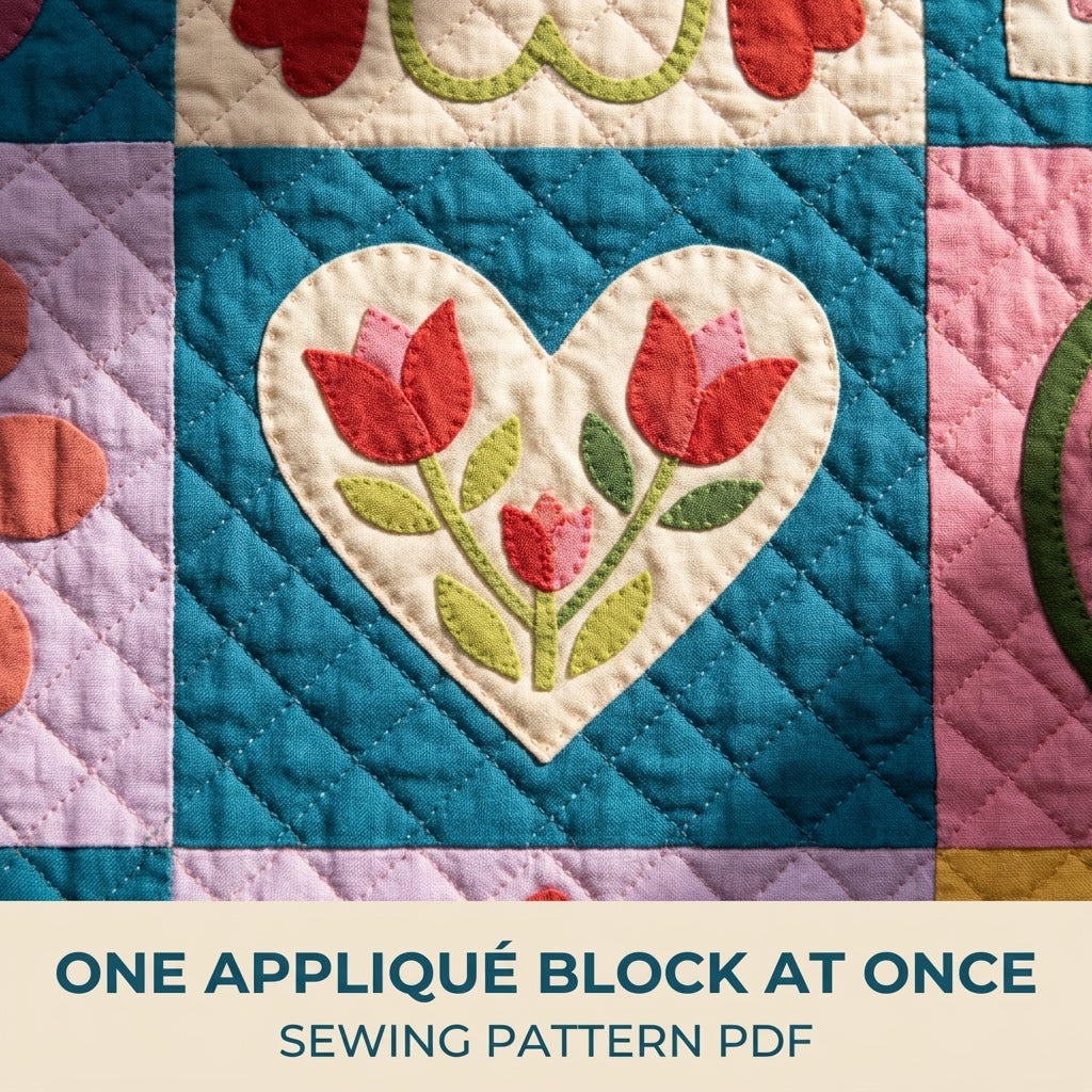Folk Flower Sampler Quilt Pattern PDF – Scandinavian Appliqué Block Throw Quilt