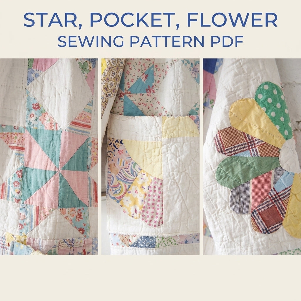 Star Block Quilt Chore Jacket Sewing Pattern PDF – Boxy Quilt Jacket