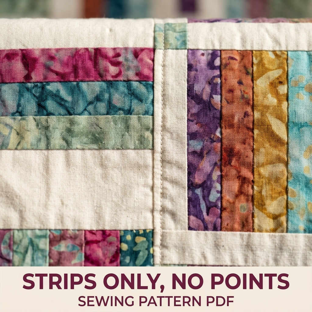 Modern Rail Fence Quilt Pattern PDF – Scrappy Strip Throw Quilt for Batik Fabrics