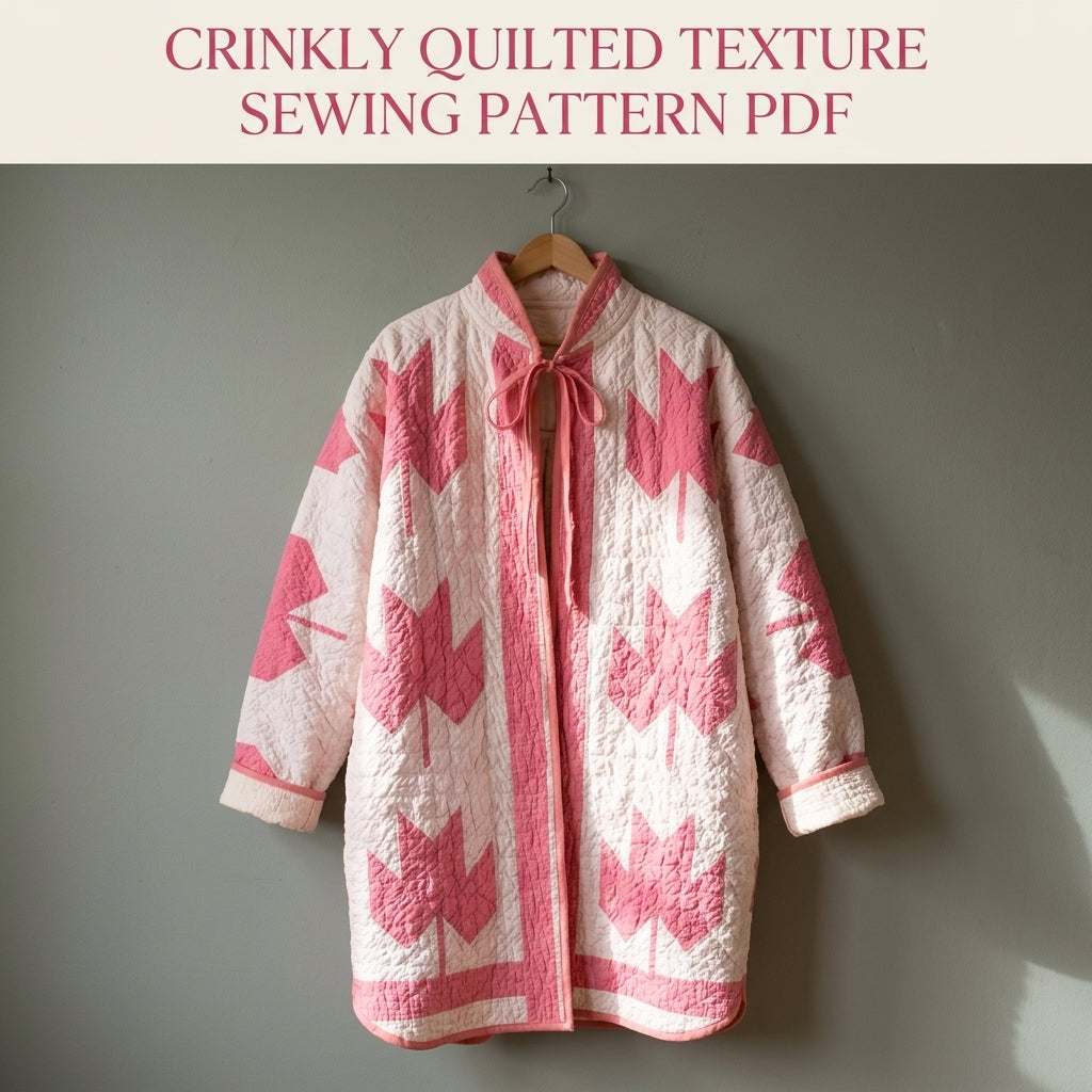 Maple Leaf Quilt Coat Sewing Pattern PDF – Oversized Coat with Tie Collar and Gathered Yoke