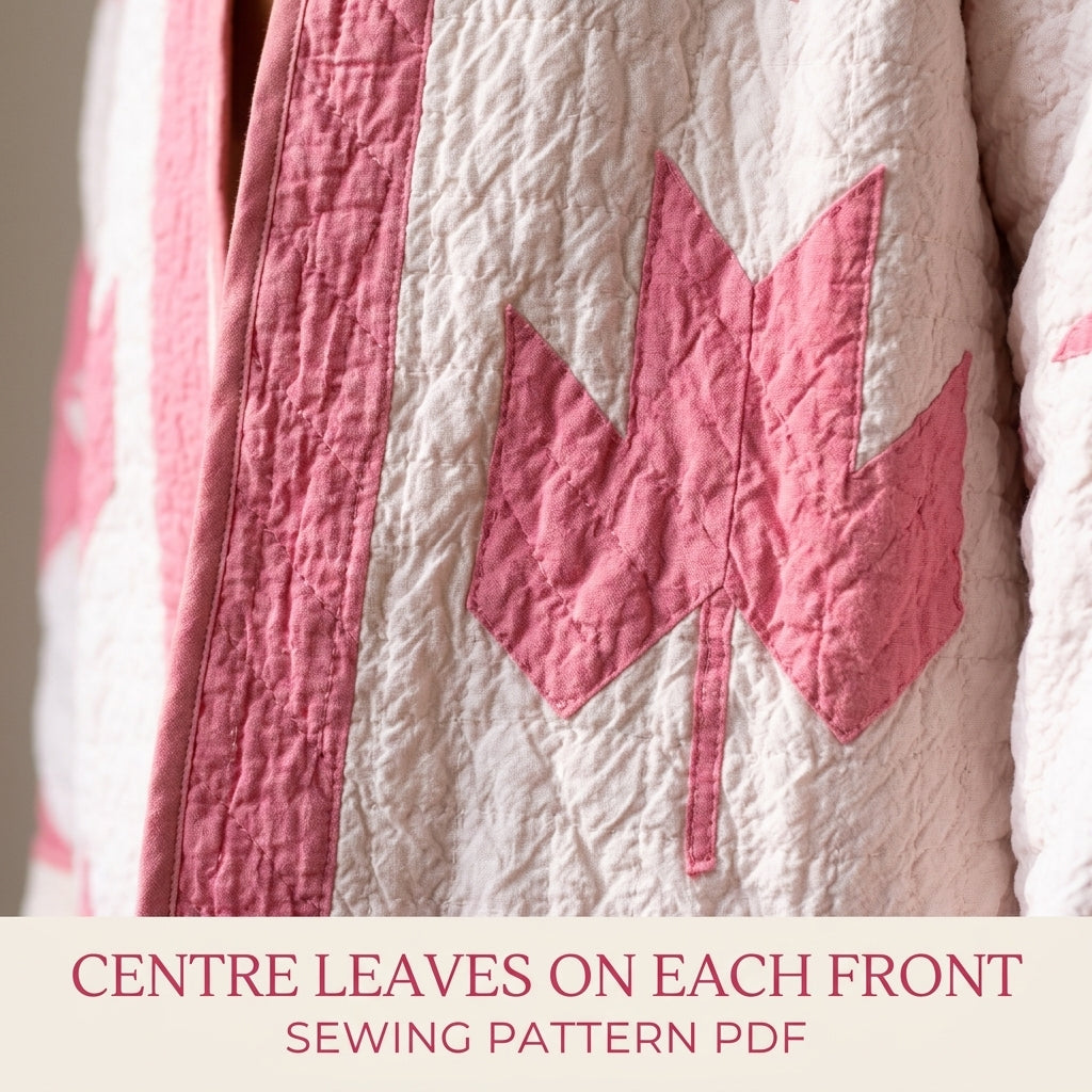 Maple Leaf Quilt Coat Sewing Pattern PDF – Oversized Coat with Tie Collar and Gathered Yoke
