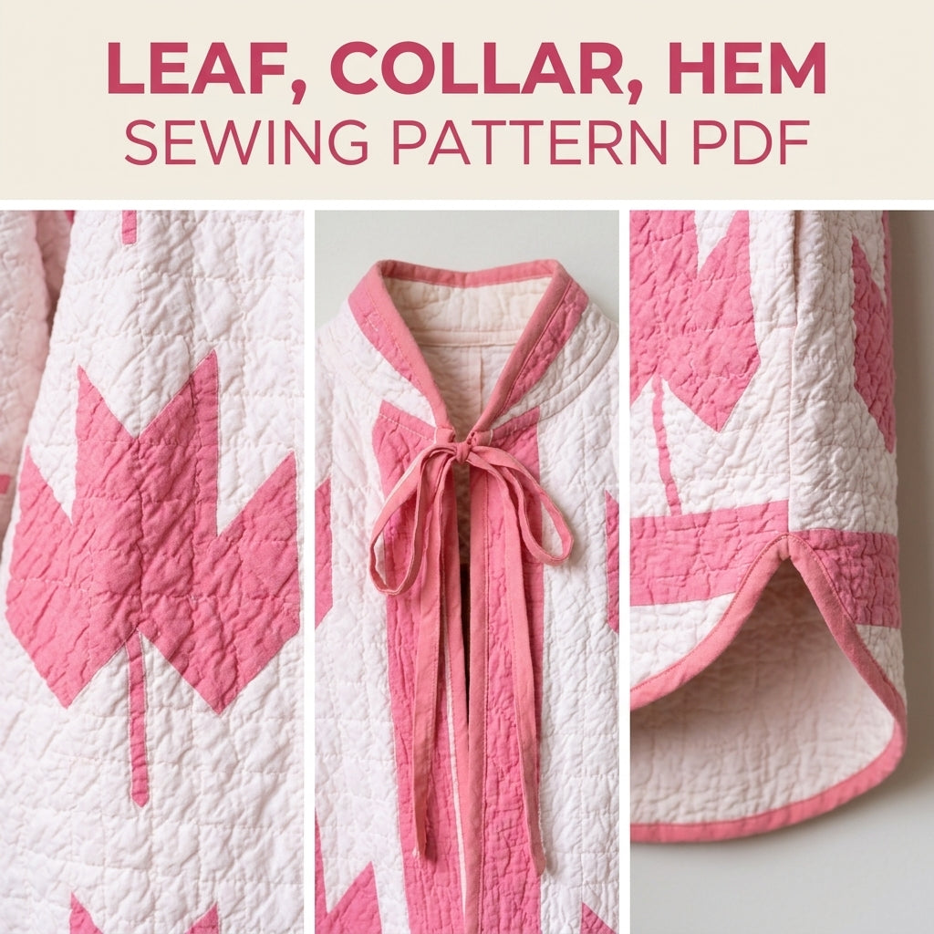 Maple Leaf Quilt Coat Sewing Pattern PDF – Oversized Coat with Tie Collar and Gathered Yoke