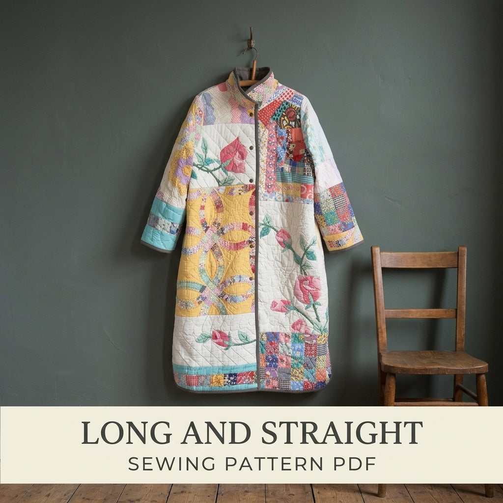 Wedding Ring Rose Quilt Coat Sewing Pattern PDF – Long Coat from Vintage Quilts