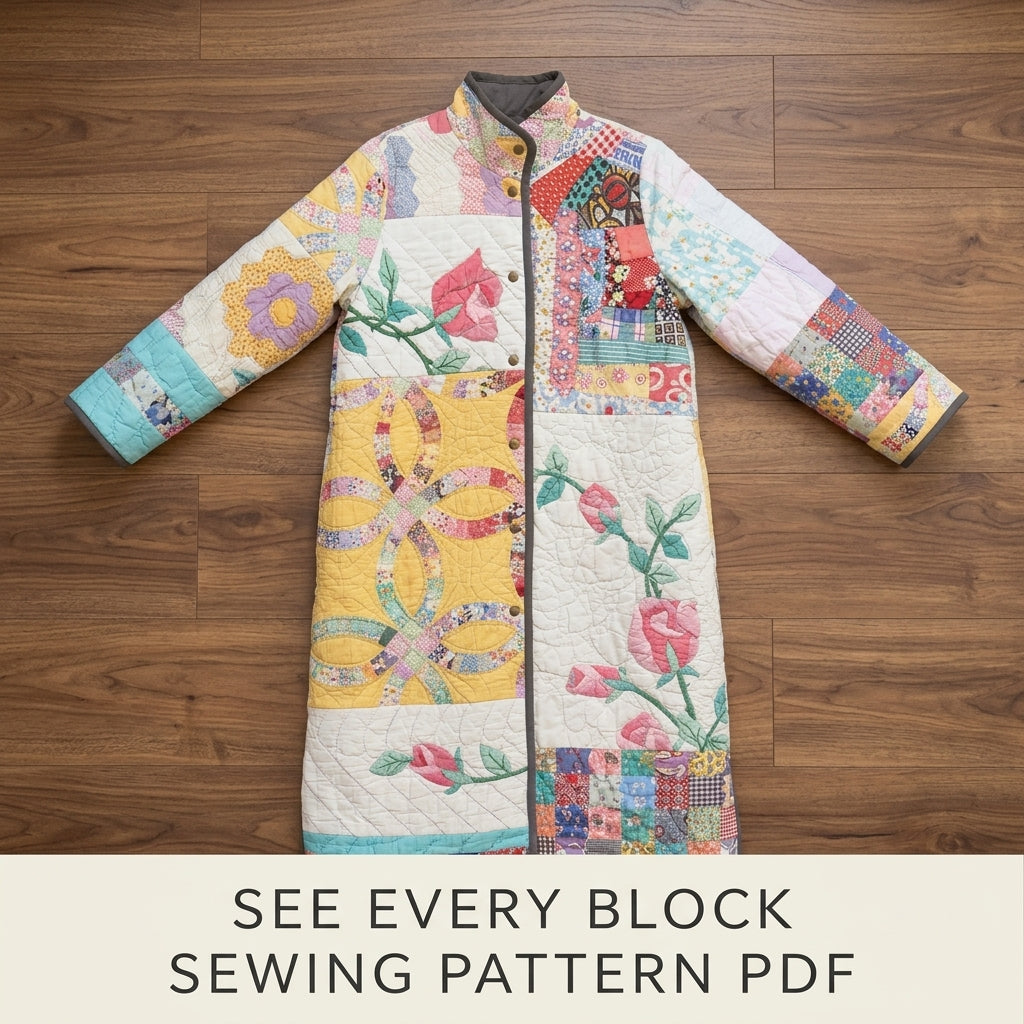 Wedding Ring Rose Quilt Coat Sewing Pattern PDF – Long Coat from Vintage Quilts