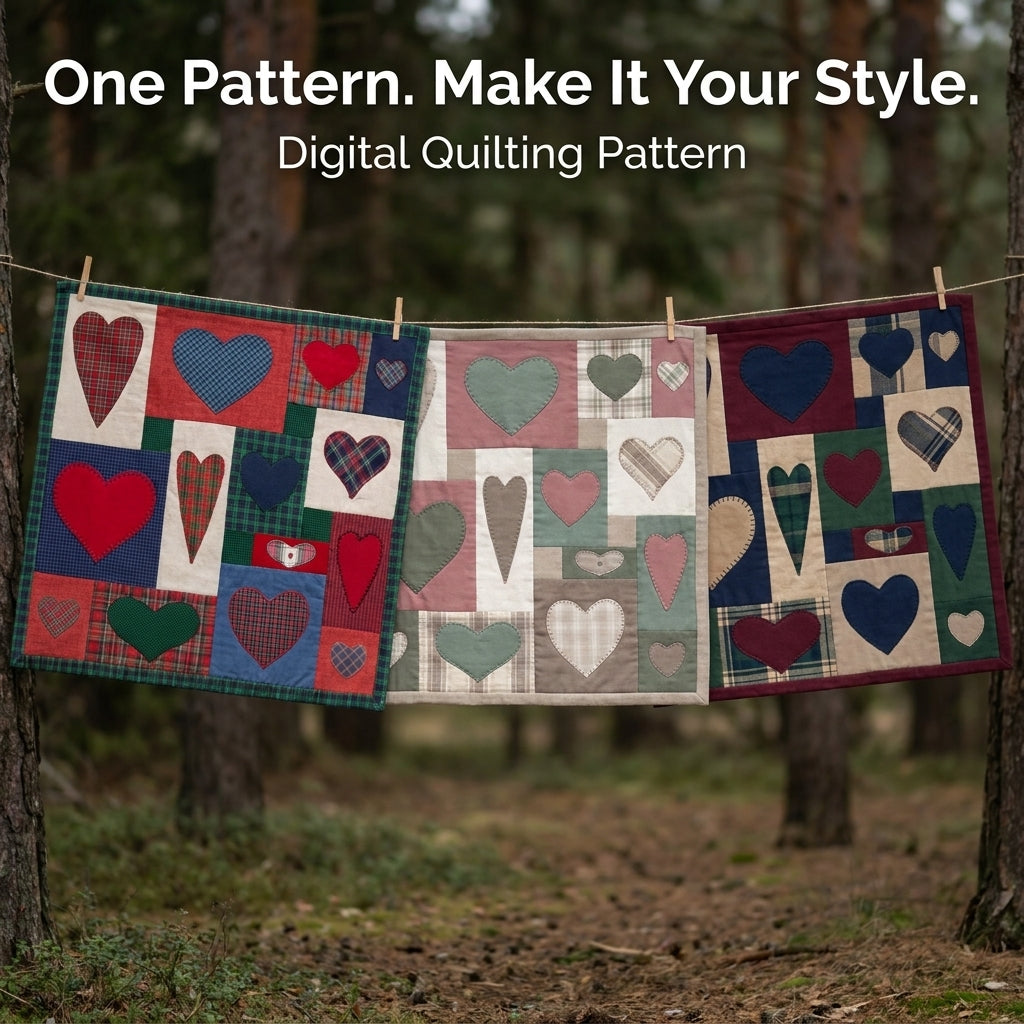 Plaid Heart Appliqué Quilt Pattern – Cozy Patchwork Wall Hanging