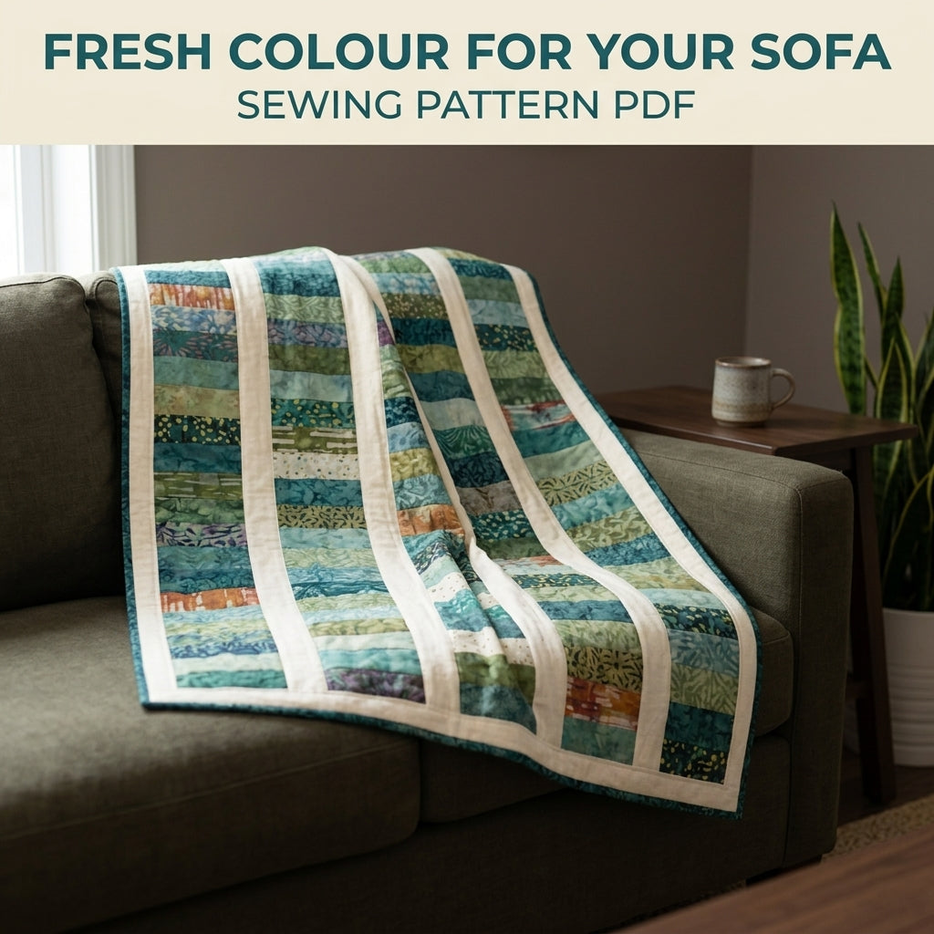 Modern Coin Stack Quilt Pattern PDF – Strip Throw Quilt with Batik Columns and Cream Sashing