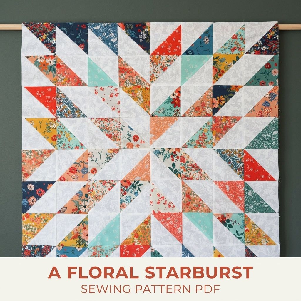 Floral Starburst Quilt Pattern PDF – Easy Half-Square Triangle Quilt for Fat Quarters