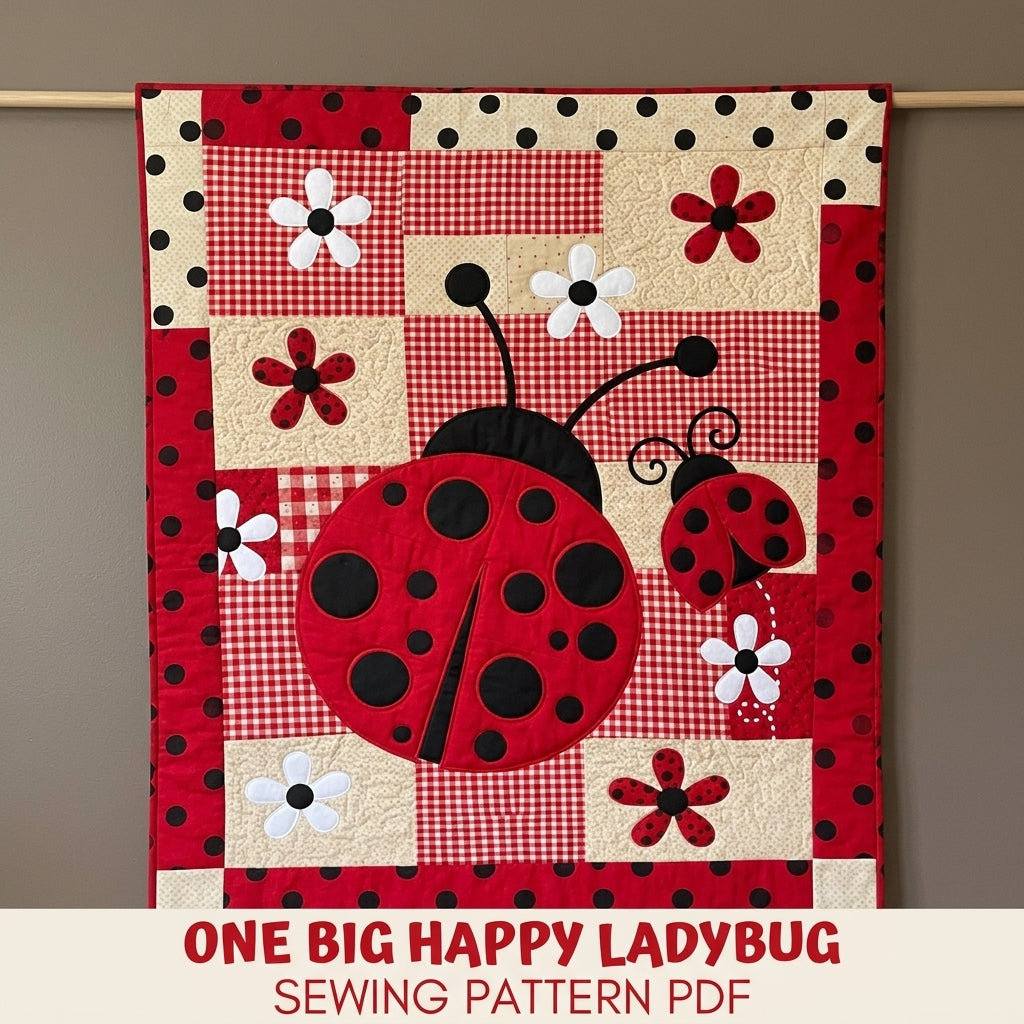 Big Ladybug Gingham Quilt Sewing Pattern PDF – Appliqué Baby Quilt