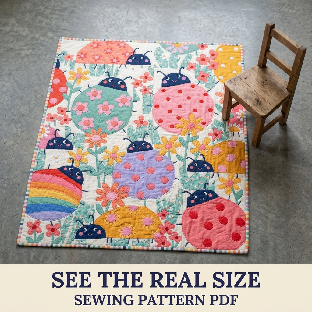 Ladybug Baby Quilt Sewing Pattern PDF – Colourful Appliqué Nursery Quilt