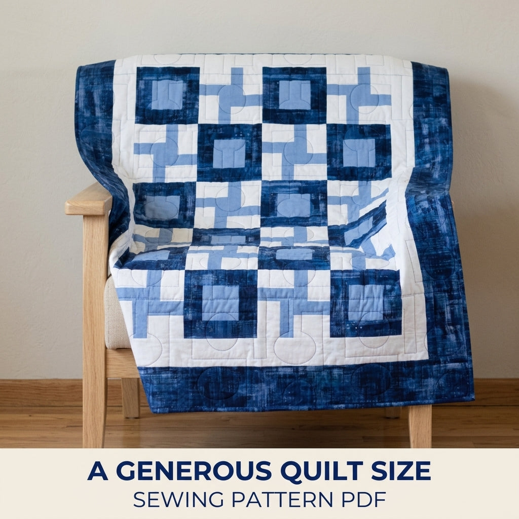 Blue Box and Cross Quilt Sewing Pattern PDF – Easy Two Block Checkerboard Quilt