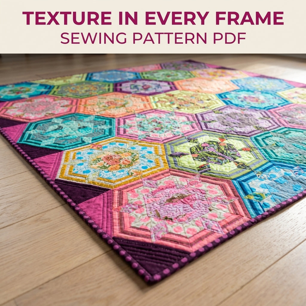 Framed Hexagon Feature Quilt Pattern PDF – Fussy Cut Hexagon Quilt for Big Prints
