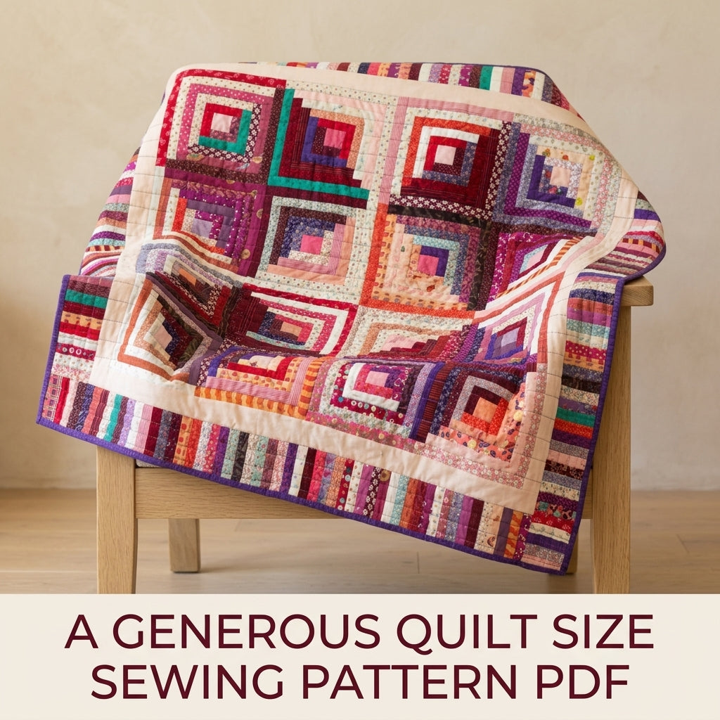 Scrappy Log Cabin Piano Key Quilt Sewing Pattern PDF – Square Throw Quilt