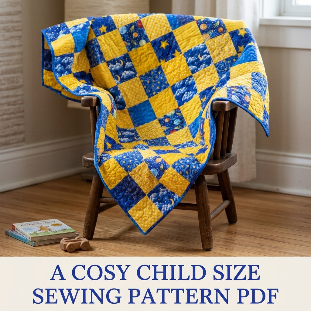 Star and Moon Checkerboard Quilt Sewing Pattern PDF – Easy Kids Square Quilt