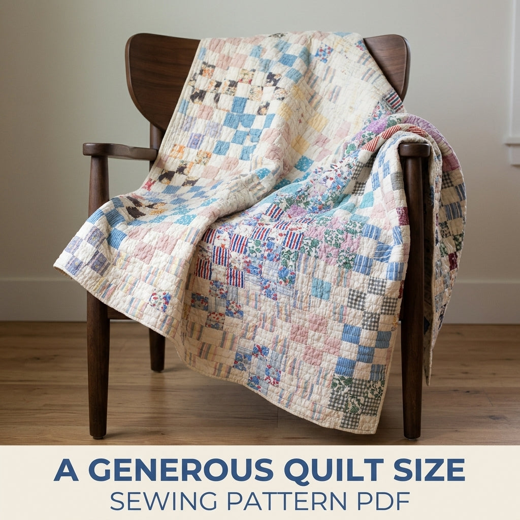 Vintage Postage Stamp Quilt Sewing Pattern PDF – Scrappy Vintage Checkerboard Quilt